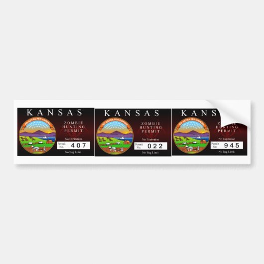 Kansas Zombie Hunting Permit Bumpersticker (Voorkant)