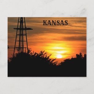 Kansas Zonsondergang met Silhouet van Windmolen P Briefkaart
