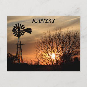 Kansas Zonsondergang Windmolen Silhouette Post Kaa Briefkaart