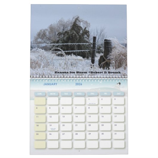 Kansas Zonsondergangen en Landscape Calendar. Kalender (Jan 2026)