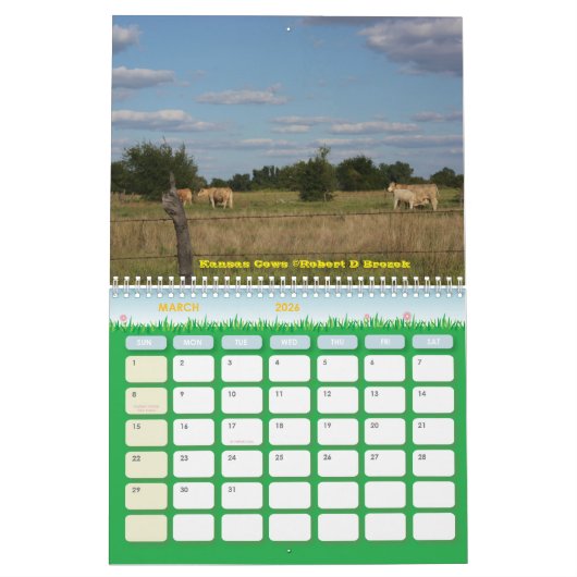 Kansas Zonsondergangen en Landscape Calendar. Kalender (Mar 2026)