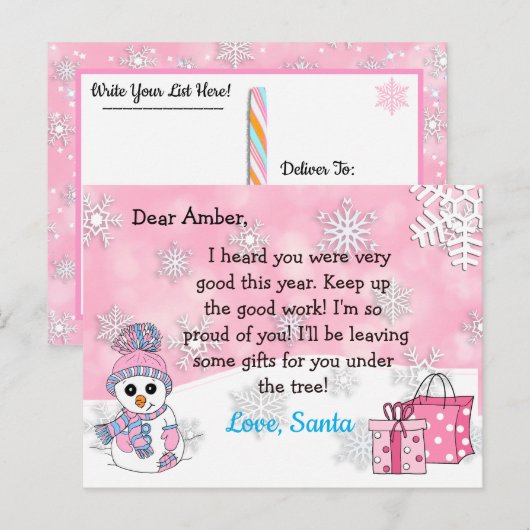 Kanselkaarjes van de Kerstman: Schattige Sneeuwman Feestdagenkaart (Voorkant / Achterkant)