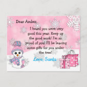 Kanselkaarjes van de Kerstman: Schattige Sneeuwman Feestdagenkaart (Voorkant)