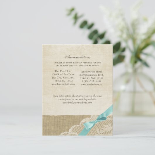 kant, Aqua Bow en Burlap Informatie Kaart (Staand voorkant)