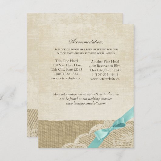  kant, Aqua Bow en Burlap Informatie Kaart (Voorkant / Achterkant)