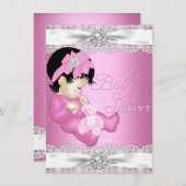  kant & babymeisje Roze Baby shower uitnodigen Kaart (Voorkant / Achterkant)