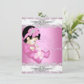  kant & babymeisje Roze Baby shower uitnodigen Kaart (Staand voorkant)