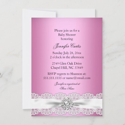  kant & babymeisje Roze Baby shower uitnodigen Kaart (Achterkant)