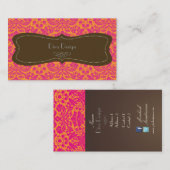 Kant, barokke damast / heet roze / kastanjebruin visitekaartje (Voorkant / Achterkant)