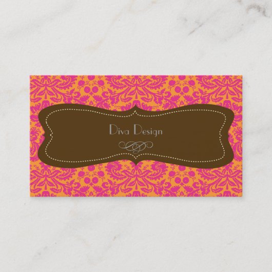 Kant, barokke damast / heet roze / kastanjebruin visitekaartje (Voorkant)