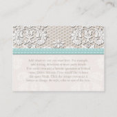 kant blauw bruiloft receptie behuizing Kaart (Achterkant)