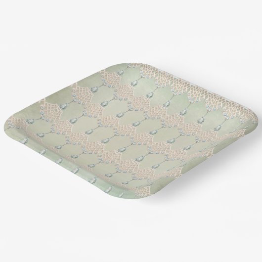  kant blauwgroen strass Victoriaans patroon Papieren Bordje (Gebogen)