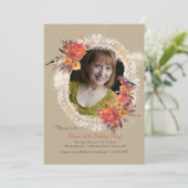 Kant, bloemen en vogels foto uitnodiging (Staand voorkant)