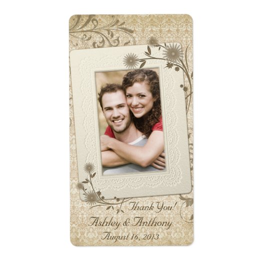  Kant Bloemen Foto Bruiloft Wijnfles Etiket (Voorkant)