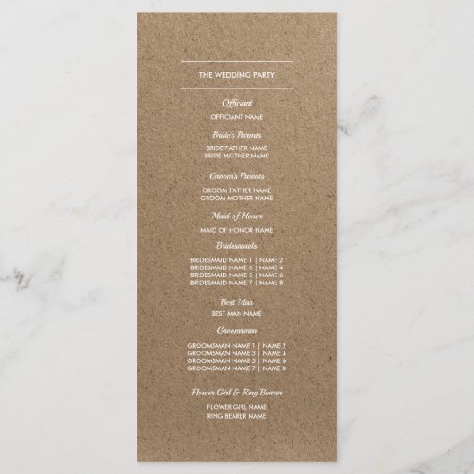 Kant Bloemen | Kraft Papier Huwelijksprogramma's Programmakaart (Achterkant)