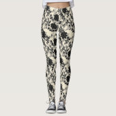 Kant Bloemen Patroon Zwart Leggings (Voorkant)