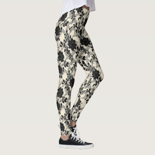 Kant Bloemen Patroon Zwart Leggings (Rechts)
