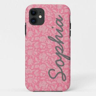  kant bloemen Roze Aangepaste naam iPhone 5 Hoesje