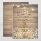 Kant, Bloemen Tiara, Lichten, Jurk Hout Quinceañer Kaart (Voorkant / Achterkant)