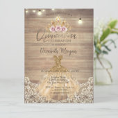 Kant, Bloemen Tiara, Lichten, Jurk Hout Quinceañer Kaart (Staand voorkant)