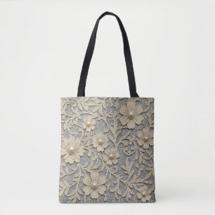 Kant Bloemige Uitzicht met Parelcentra Tote Bag