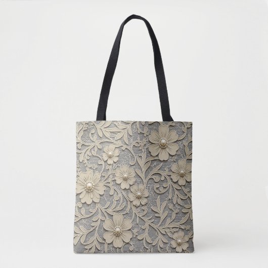 Kant Bloemige Uitzicht met Parelcentra Tote Bag (Voorkant)