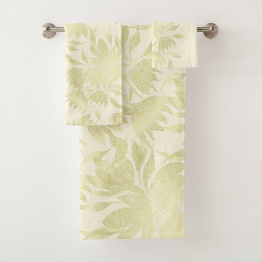 Kant Bloemstructuur Goud Beige Bad Handdoek (Insitu)