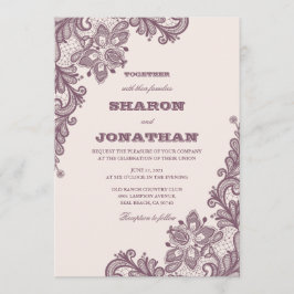  kant Blush Roze & Mauve Rustieke bruiloft Kaart