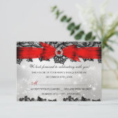 Kant & boog Zilver Rood Kerst Vakantie RSVP (Staand voorkant)