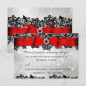 Kant & boog Zilver Rood Kerst Vakantie RSVP (Voorkant / Achterkant)