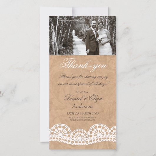 kant bruiloft dank u fotokaart bedankkaart (Voorkant)