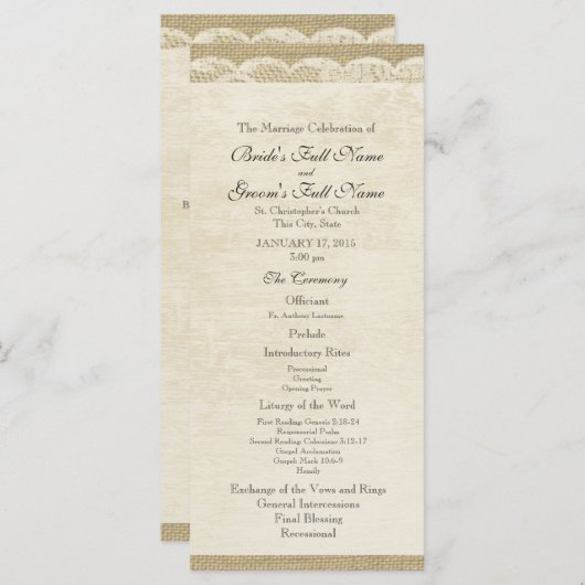 kant bruiloft programma programmakaart (Voorkant / Achterkant)