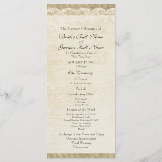 kant bruiloft programma programmakaart (Voorkant)