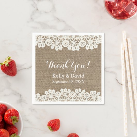 kant & burlap rustieke bruiloft Dank u Servetten (Insitu)