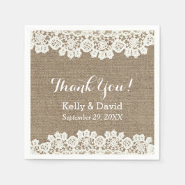  kant & burlap rustieke bruiloft Dank u Servetten