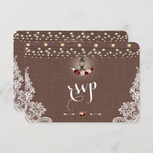 kant Burlap String Lights Wedding RSVP (Voorkant / Achterkant)