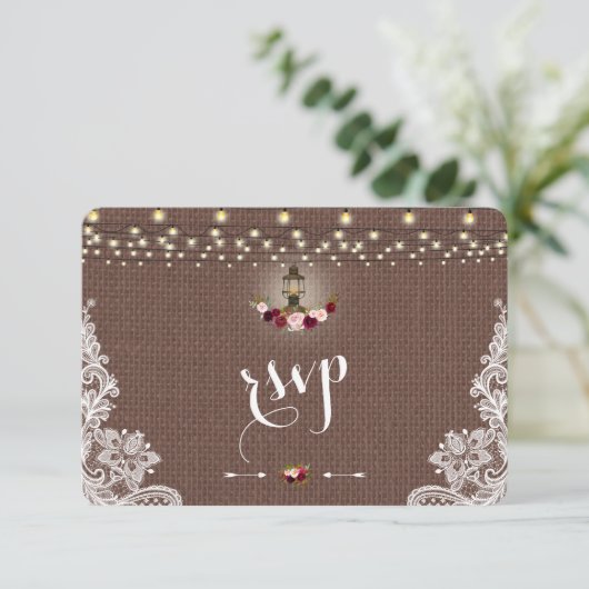 kant Burlap String Lights Wedding RSVP (Staand voorkant)