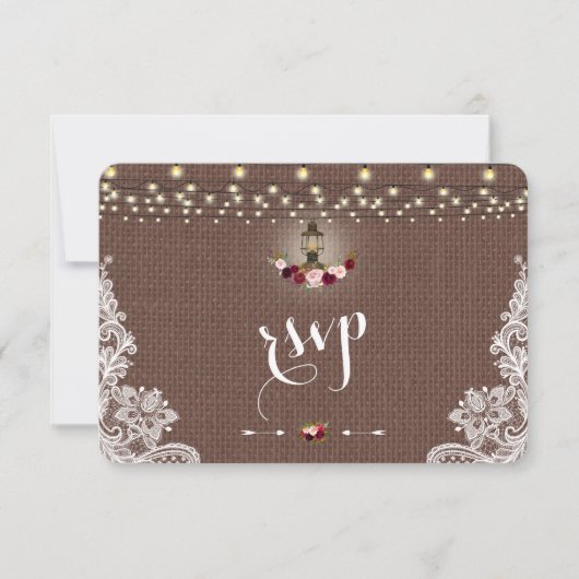 kant Burlap String Lights Wedding RSVP (Voorkant)