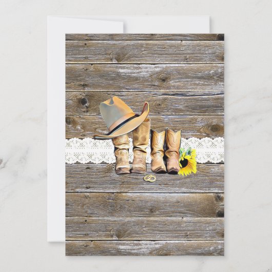 Kant, cowboylaarzen en zonnebloemen bruiloft kaart (Achterkant)