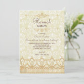  kant & Damask Brocade Sweet 16 Uitnodiging (Staand voorkant)