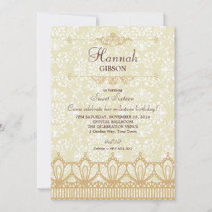  kant & Damask Brocade Sweet 16 Uitnodiging