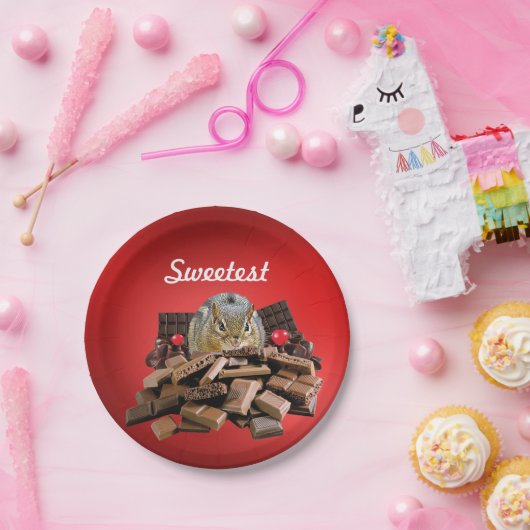 Kant de Sweetest Day Chocolate-chipmunk aan Papieren Bordje (Feest)