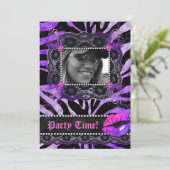 Kant Diamanten Verjaardagsfeest Zebra Paarse Lippe Kaart (Staand voorkant)