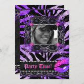 Kant Diamanten Verjaardagsfeestje Zebra Paarse Lip Kaart (Voorkant / Achterkant)