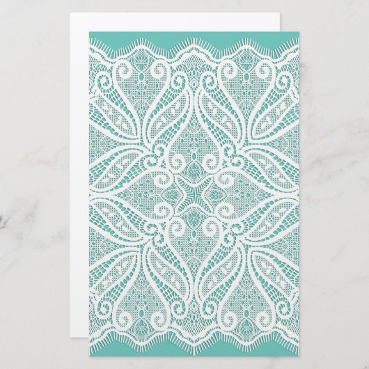 Kant doily blauwgroen en wit ouderwets briefpapier (Voorkant / Achterkant)
