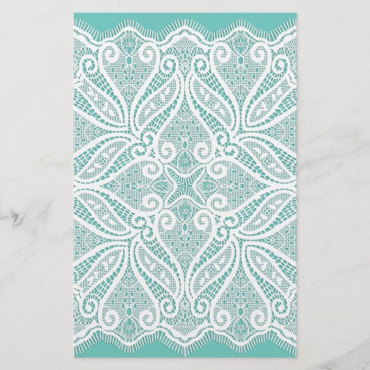 Kant doily blauwgroen en wit ouderwets briefpapier (Voorkant)
