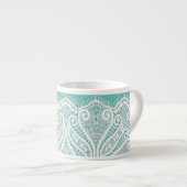 Kant doily kijken blauwgroen wit  ouderwets espresso kop (Voorkant rechts)