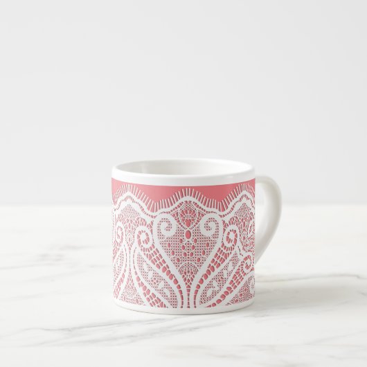 Kant doily look roze wit ouderwets espresso kop (Voorkant rechts)