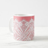 Kant doily look roze wit  ouderwets koffiemok (Voorkant links)
