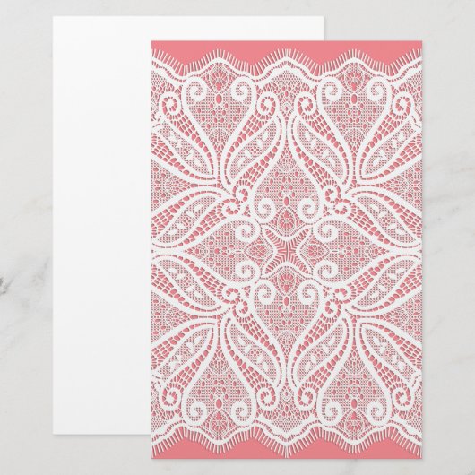 Kant doily roze wit  ouderwets briefpapier (Voorkant / Achterkant)